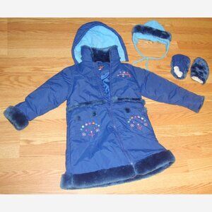 Embroidered Winter Coat, Hat and Mittens Youth Size 6